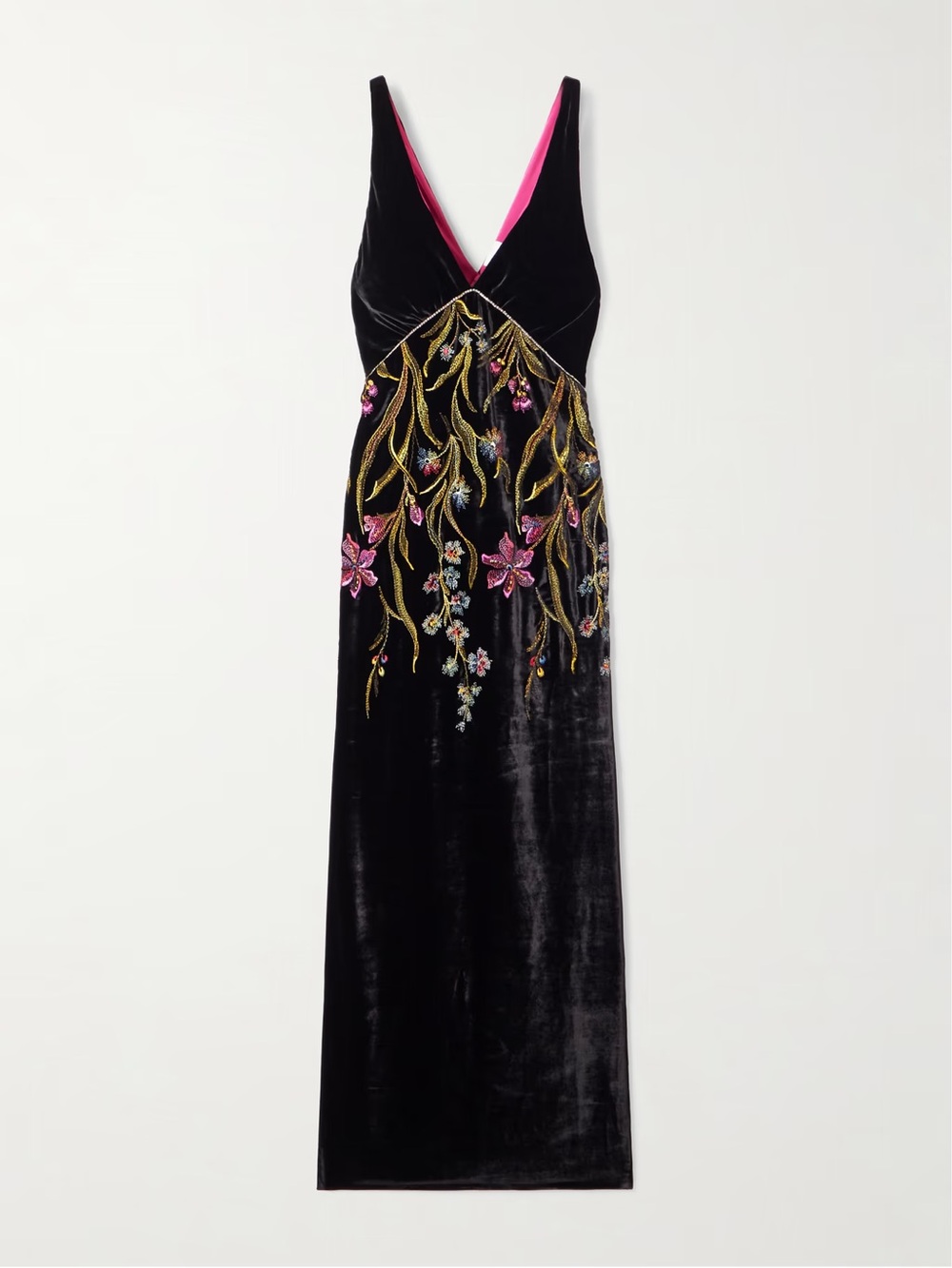Loretta Caponi Zaffiro Embroidered Crystal-Embellished Velvet Midi Dress NWT